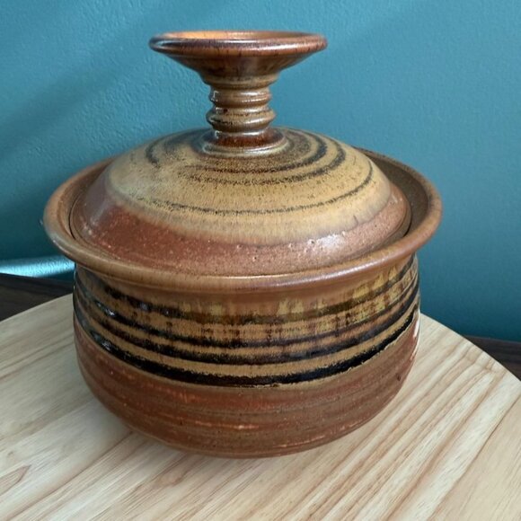Vintage 93 Jeff Dietrich Log House Pottery Handmade Rustic Brown Ceramic Lidded - Picture 3 of 10